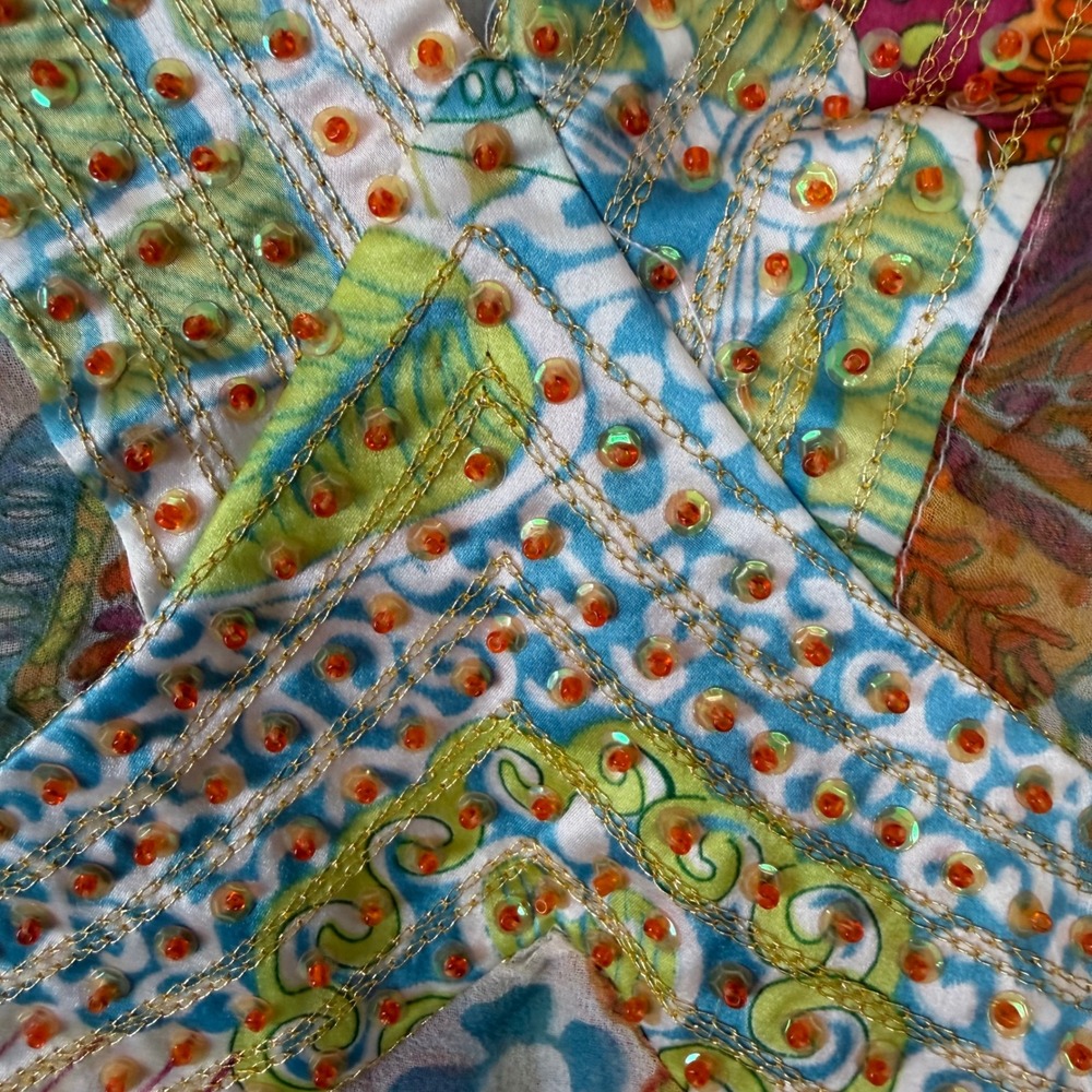 Vtg Cache Blouse 8 M Y2K 90s Paisley Beaded Sheer Bell Sleeve Boho Fairy Whimsy - Picture 7 of 13